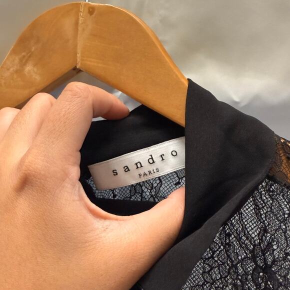 Sandro Paris Rozen Two-Tone Lace Mini Dress Black/White Size US 6 $415_EUC - Picture 7 of 9